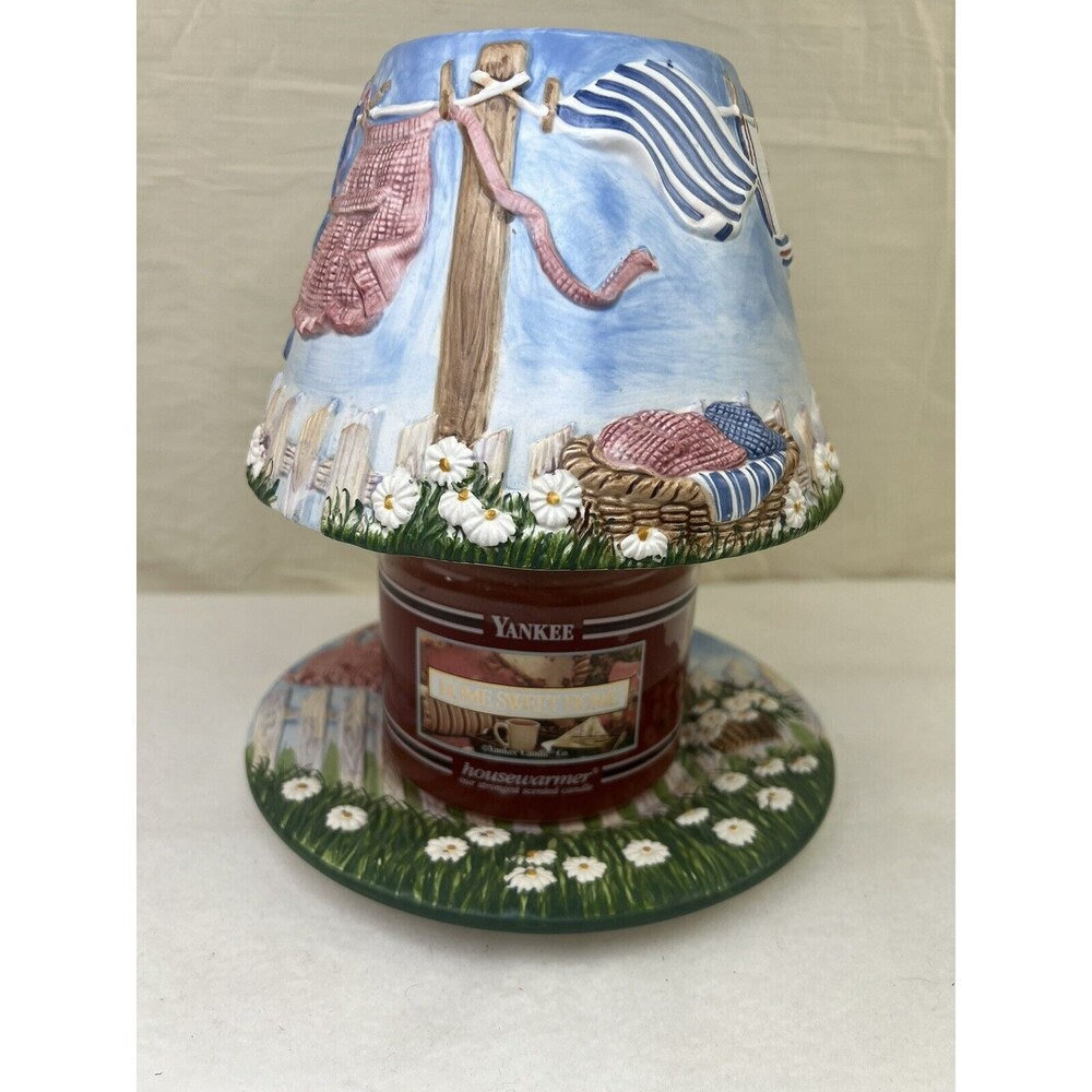 Yankee Candle Laundry Day Jar Topper Shade Plate & Home Sweet Home Candle 14.5oz